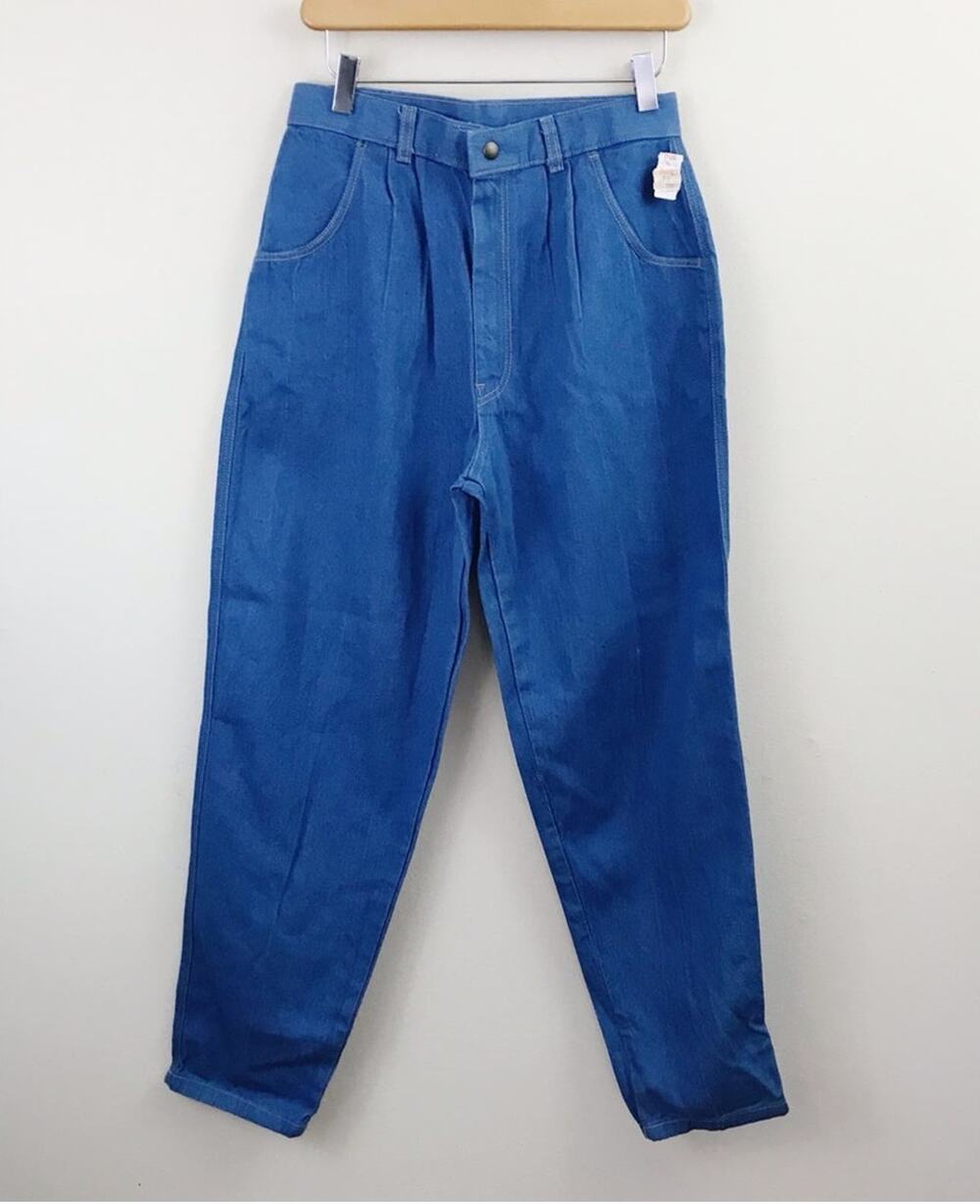 Vintage Deadstock Baggy Slouchy Tapered Cotton 80s pleated hi waist jeans 27 12